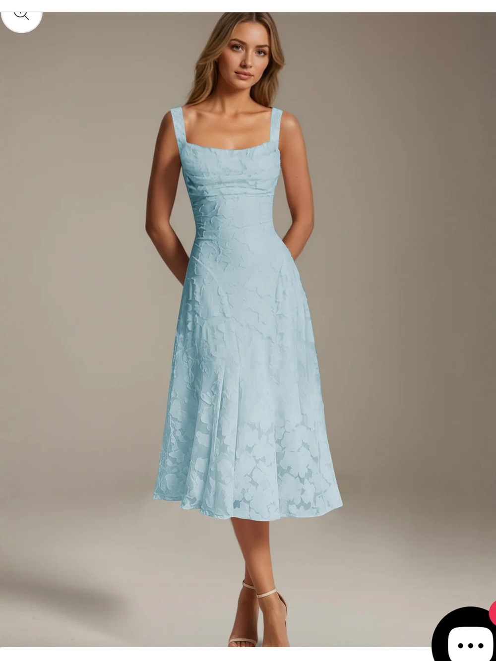 Mollyevers Light Blue Square Neck Lace Midi Dress